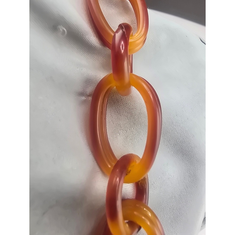 Vintage Estate Necklace OrangeTone Chunky Acrylic Resin Link Chain 36in